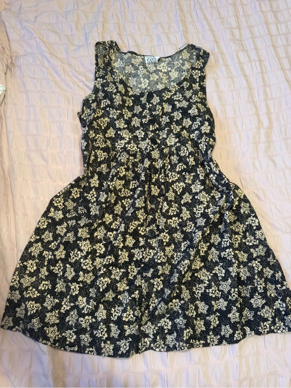 Vintage Sleeveless Black Floral Dress